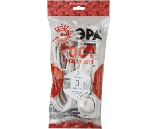 Удлинитель ЭРА U-3es-3m Россия с заземлением, 3x1мм2, 16A, ПВС, с выкл, 3гн, 3м Б0028378 – изображение 2