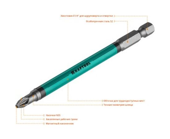 Биты профессиональные (PZ2, 100 мм, 10 шт.) Kraftool 26124-2-100-10 – изображение 3