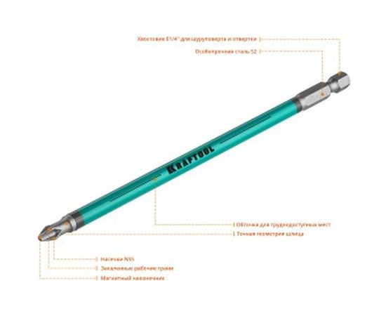 Биты профессиональные (PН2, 150 мм, 5 шт.) Kraftool 26122-2-150-5 – изображение 3