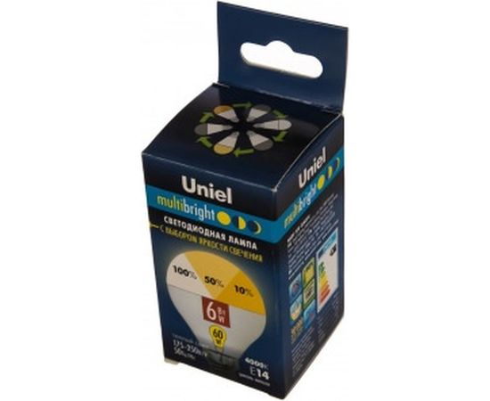 Светодиодная лампа Uniel LED-G45-6W/WW/E14/FR/MB PLM11WH. Форма «шар», матовая. UL-00002375 – изображение 3