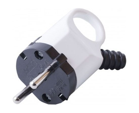 Угловая вилка STEKKER с ушком с заземляющим контактом пластик 250В, 16A IP20 белая PPG16-40-202 32849 