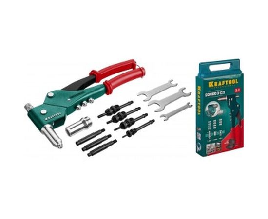 Поворотный заклепочник Kraftool "Combo3-M6" в кейсе резьбовые М3-М6, вытяжные 2.4-4. мм, штифты М4-М6 из алюминия, стали, нерж стали 31178_z01 