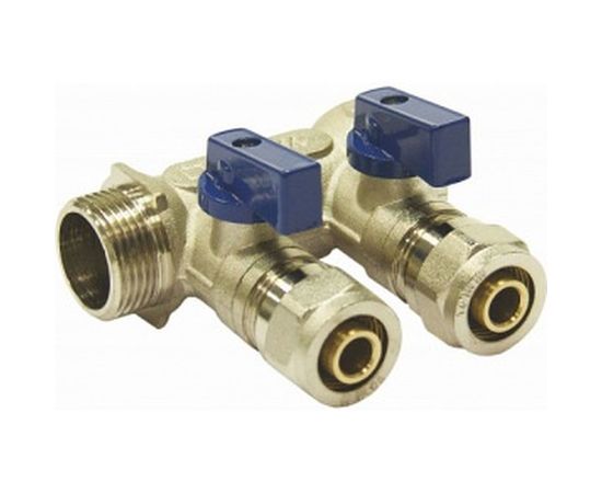 Коллектор СТМ 2 выхода, 3/4x16, с шаровыми кранами для м/п труб C2MP3416 