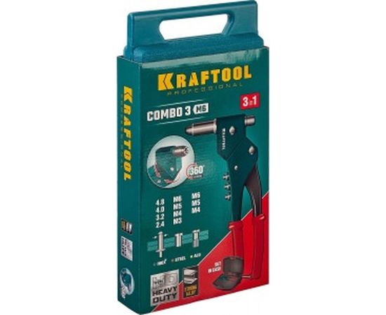 Поворотный заклепочник Kraftool "Combo3-M6" в кейсе резьбовые М3-М6, вытяжные 2.4-4. мм, штифты М4-М6 из алюминия, стали, нерж стали 31178_z01 – изображение 3