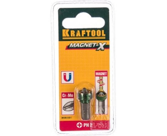 Бита "ЕХPERT", с магнитным держателем-ограничителем, тип хвостовика C 1/4", PH2, 25 мм, 1 шт. в блистере Kraftool 26128-2-25-1 – изображение 3