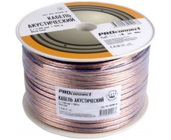 Акустический кабель 2х2.50 кв.мм, прозрачный, 100м PROCONNECT BLUELINE 01-6208-6 