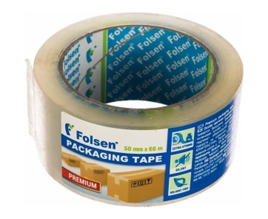 Упаковочная лента премиум FOLSEN PP 32 мкм, прозрачная 50 мм х 66 м 0453750 