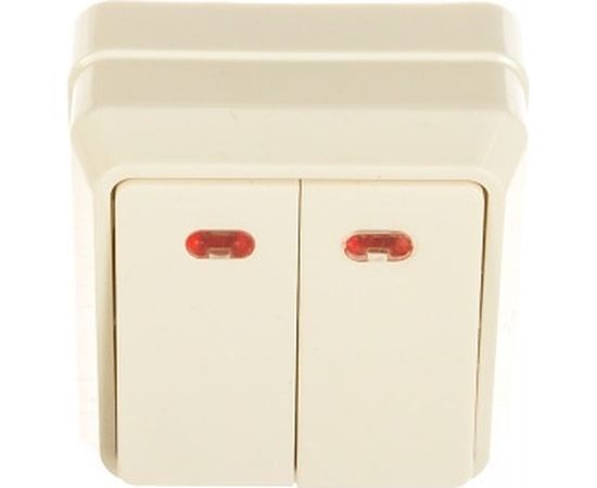 2-клавишный выключатель IEK ОКТАВА наружный монтаж, белый, с индикацией EVO21-K01-10-DC 