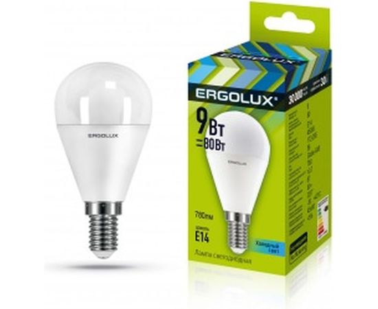 Электрическая светодиодная лампа Ergolux LED-G45-9W-E14-4K Шар 9Вт E14 4500K 172-265В 13174 
