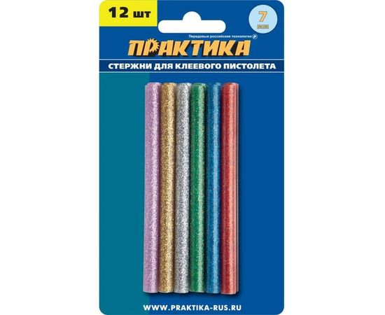 Клей для клеевого пистолета цветной (12 шт; 7х100 мм; 6 цветов) ПРАКТИКА 649-349 