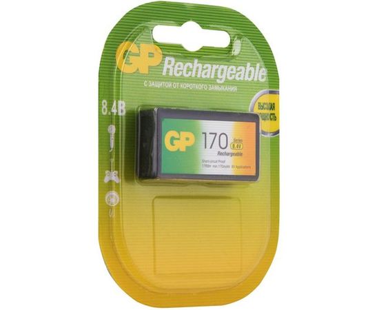 Перезаряжаемые аккумуляторы GP 17R8H 9V Крона, емкость 170 мАч - 1 шт. в блистере 17R8H-2CRU – изображение 6