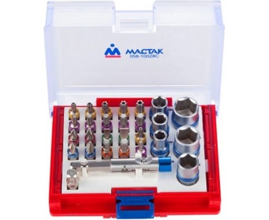 Набор вставок бит 1/4, TORX, HEX, PZ, PH, SLOT, 28 предметов МАСТАК 058-10028C – изображение 2