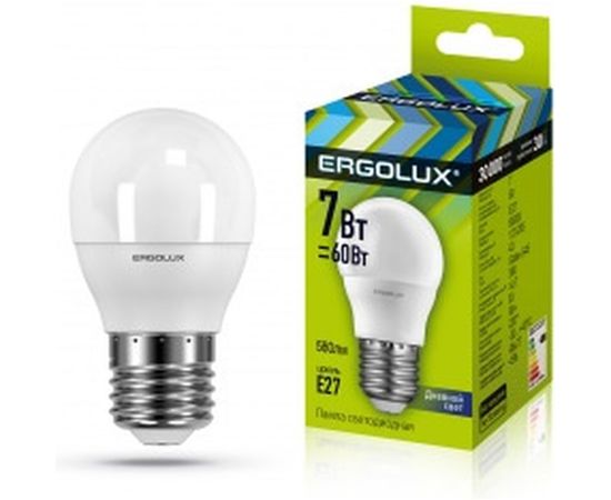 Электрическая светодиодная лампа Ergolux LED-G45-7W-E27-6K Шар 7Вт E27 6500K 172-265В 12877 – изображение 2