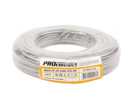 Кабель PROconnect UTP PRO connect 4PR 24AWG, CCA, CAT5e, PVC, серый, бухта 50 м 01-0043-3-50 – изображение 2
