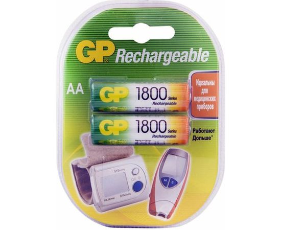 Перезаряжаемые аккумуляторы GP 180AAHC AA, емкость 1800 мАч 180AAHC-2DECRC2 