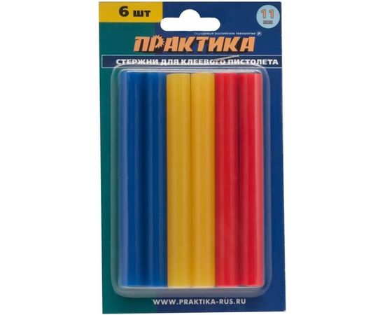 Клей для клеевого пистолета цветной (6 шт; 11х100 мм; 3 цвета) ПРАКТИКА 641-688 