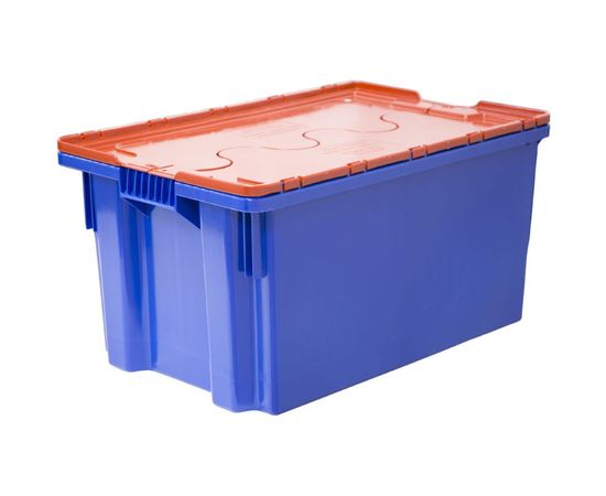 Ящик п/э 600х400х300, сплошной, синий с оранжевой крышкой Тара.ру 18663 