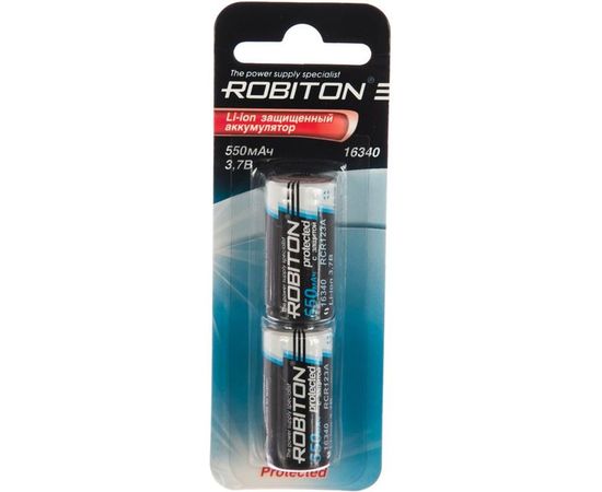 Аккумулятор ROBITON 16340 550мАч с защитой, 3.7В, BL2, 2шт 12224 