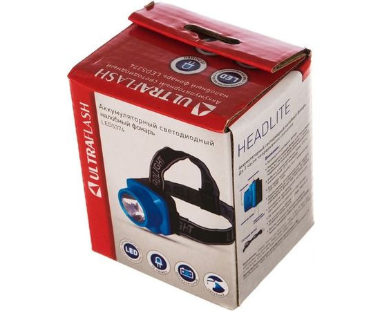Налобный аккумуляторный фонарь, 220В, голубой, 0.4Вт LED, 1 режим, пластик Ultraflash LED5374 12427 – изображение 4