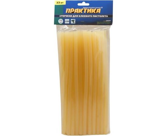 Клей жёлтый, прозрачный (33 шт; 11х300 мм) для клеевого пистолета ПРАКТИКА 641-664 