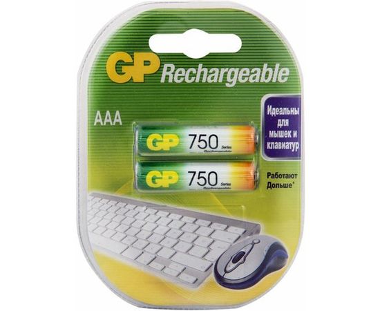 Перезаряжаемые аккумуляторы GP 75AAAHC AAA, емкость 750 мАч - 2 шт. 75AAAHC-2DECRC2 