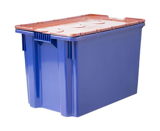 Ящик с крышкой п/э 600х400х400 сплошной, синий с оранжевой крышкой Тара.ру 18657 