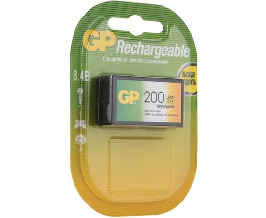Перезаряжаемые аккумуляторы GP 20R8H 9V Крона 1 шт. в блистере. 20R8H-2CRU1 – изображение 6