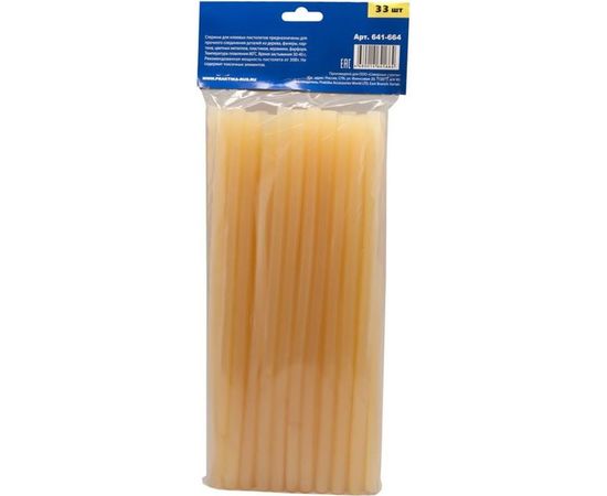 Клей жёлтый, прозрачный (33 шт; 11х300 мм) для клеевого пистолета ПРАКТИКА 641-664 – изображение 3
