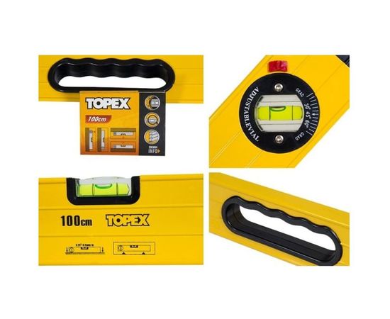 Фрезерованный алюминиевый уровень Topex 1000 мм 3 глазка с ручками 29C604 – изображение 2