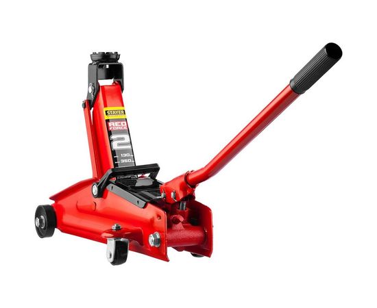 Гидравлический подкатной домкрат STAYER "RED FORCE", 2т, 130-350мм, в кейсе, 43153-2-K 