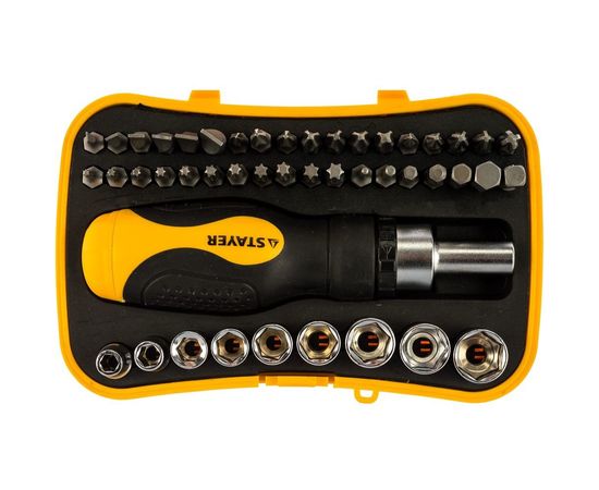 Реверсивная отвертка с битами и торцевыми головками 46шт STAYER MASTER ТECHNO 25084-H46 
