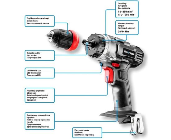 Аккумуляторная дрель-шуруповерт GRAPHITE Energy+ 58G022 – изображение 3