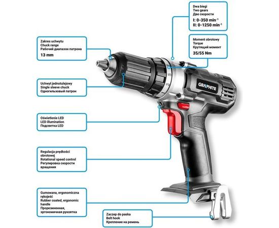 Аккумуляторная дрель-шуруповерт GRAPHITE Energy+ 58G006-SET2 – изображение 4