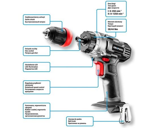 Аккумуляторная дрель-шуруповерт GRAPHITE Energy+ 58G022-SET2 – изображение 8