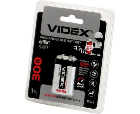Аккумулятор крона Videx 6HR61 300mAh 1BL LSD (перезаряженный, низкий саморазряд) VID-6HR61-300 