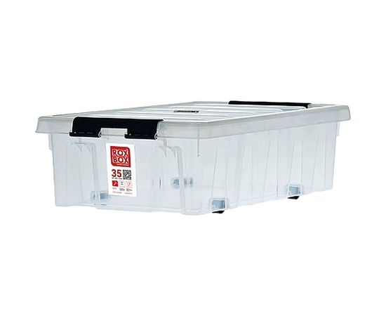 Ящик Rox Box п/п 580х390х180 мм с крышкой и клипсами, на роликах, прозрачный 18708 