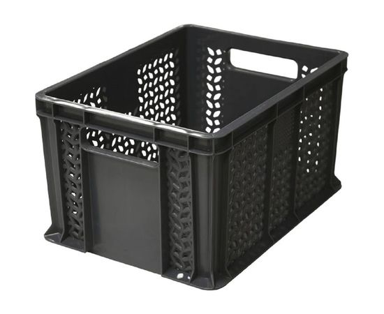 Ящик Тара.ру п/э 400х300х230 перфорированный, с ручками, чёрный 19449 