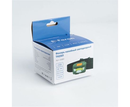 Налобный фонарь FERON с аккумулятором TH2301 3W 1COB USB IP44 60x35x45мм пластик 41680 – изображение 2