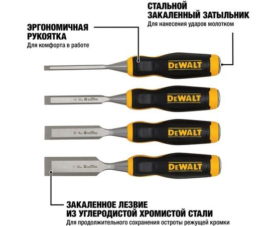 Набор стамесок DEWALT 4 шт, 6, 12, 18, 25 мм DWHT0-16063 – изображение 6