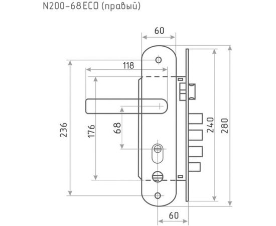 Врезной замок НОРА-М N200-68мм ЕСО правый, мат. хром/черн.никель 16718 – изображение 3