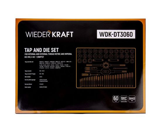 Набор метчиков и плашек WIEDERKRAFT М3-12 и 4-40 - 1/8NPT27, 60 предметов WDK-DT3060 – изображение 5