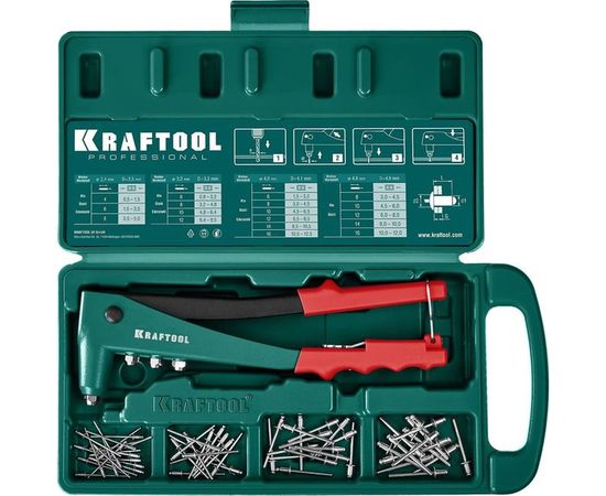 Заклепочник с литым корпусом Kraftool "X-3" 2.4-4.8 мм - алюминий и сталь; d=2.4-4.0 - нрж сталь, в кейсе, с набором заклепок 31170-H6_z01 – изображение 4