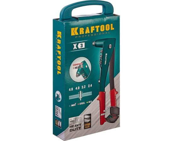 Заклепочник с литым корпусом Kraftool "X-3" 2.4-4.8 мм - алюминий и сталь; d=2.4-4.0 - нрж сталь, в кейсе, с набором заклепок 31170-H6_z01 – изображение 2