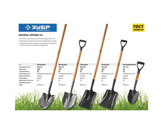 Штыковая лопата для земляных работ ЗУБР Профи-10 4-39530_z02 – изображение 2