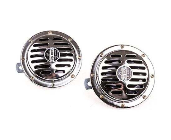 Звуковой сигнал SKYWAY SUPER HORN, дисковый, d=125 мм, 12V, 105dB, металл, 2 шт, S07601001 