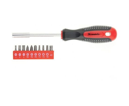 Отвертка с набором бит, 10шт, Fusion , CrV, 3-х компонентная рукоятка "anti slip" Matrix 11453 