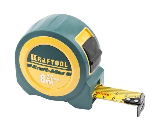 Рулетка Kraftool PRO Kraft-Max длинный вылет, нейлон, упрочненный двухкомпонентный корпус, 8м 27мм 34127-08-27 