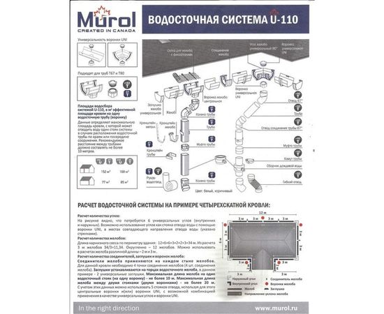 Водосточный желоб MUROl ПВХ, 2 метра, коричневый U110x67 UB20 – изображение 2