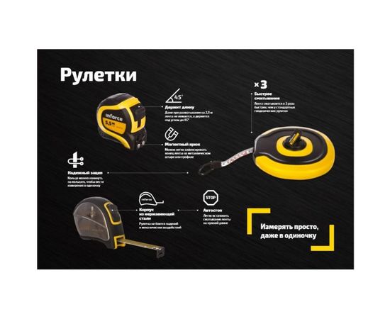 Рулетка в корпусе из нержавеющей стали с автостопом 5x19мм Inforce GW 06-11-25 – изображение 2