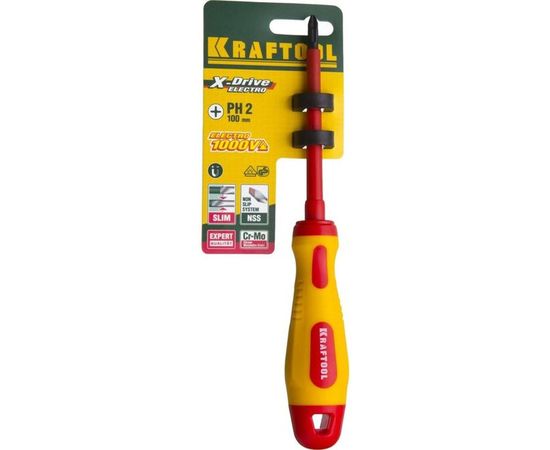 Отвертка KRAFTOOL высоковольтная, Cr-Mo-V стержень, двухкомп. маслобензостойкая рукоятка, PH №2, 100мм 250084-2-100 – изображение 3